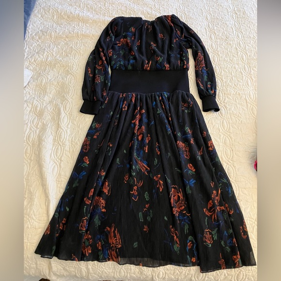 Tory Burch Rib Waist Long Sleeve Midi Dress in Ceramic Bouquet Size 8 - Picture 4 of 6